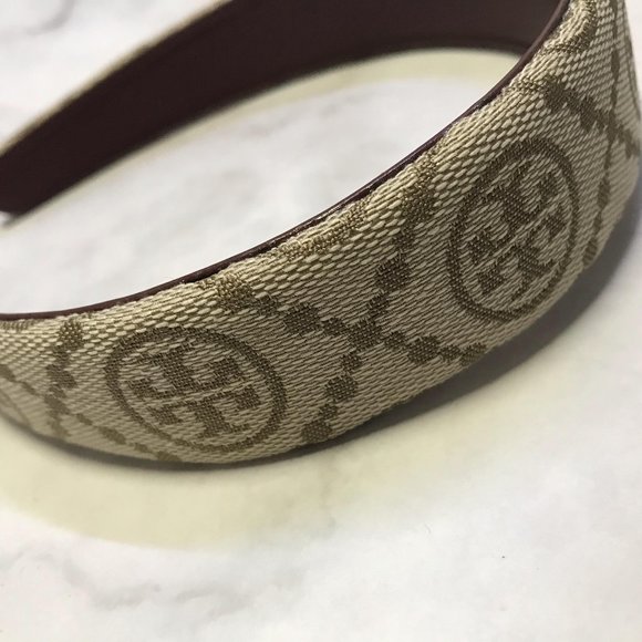 Tory Burch Women\'s Brown T Monogram Wide Canvas Headband